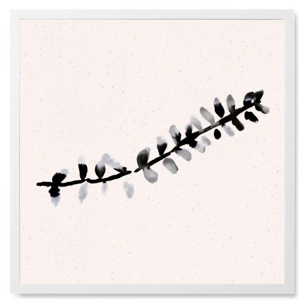 Watercolor Minimalist Branch - Black Photo Tile, White, Framed, 8x8, Black, Black