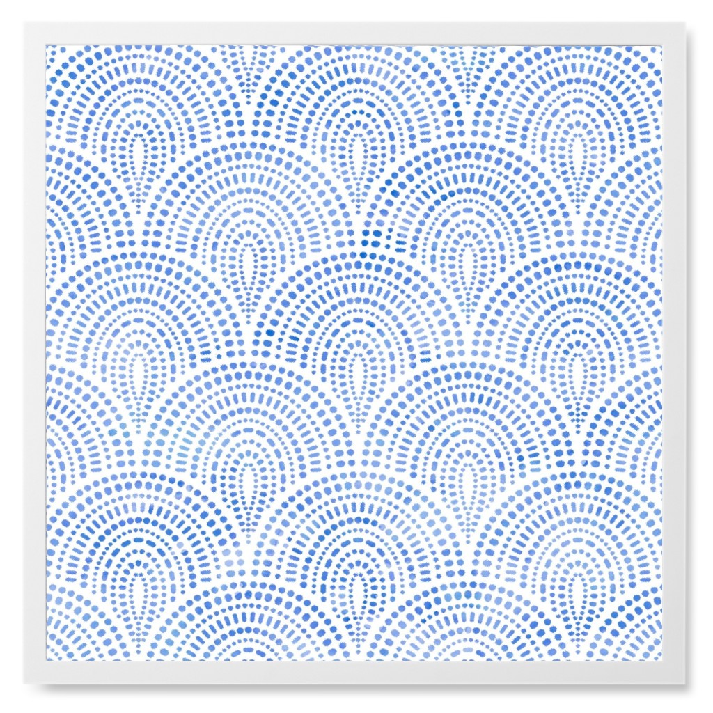 Bohemian Scallop Tile - Blue Photo Tile, White, Framed, 8x8, Blue