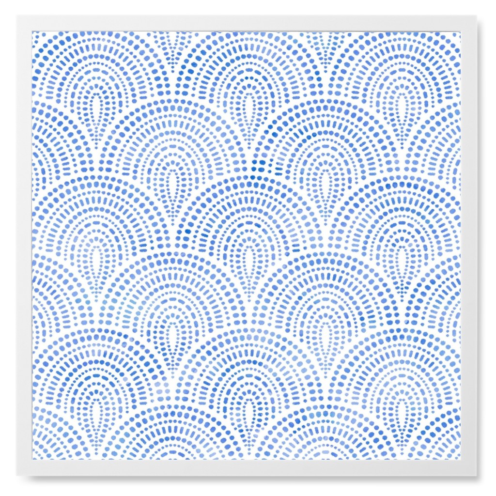 Bohemian Scallop Tile - Blue Photo Tile, White, Framed, 8x8, Blue, True Blue