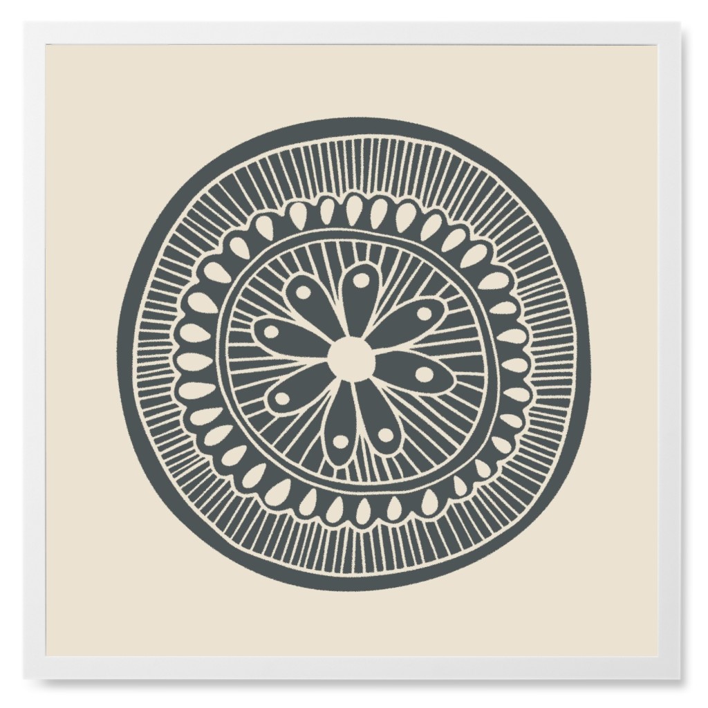 Woodcut Mandala Ii Photo Tile, White, Framed, 8x8, Beige, Gunmetal