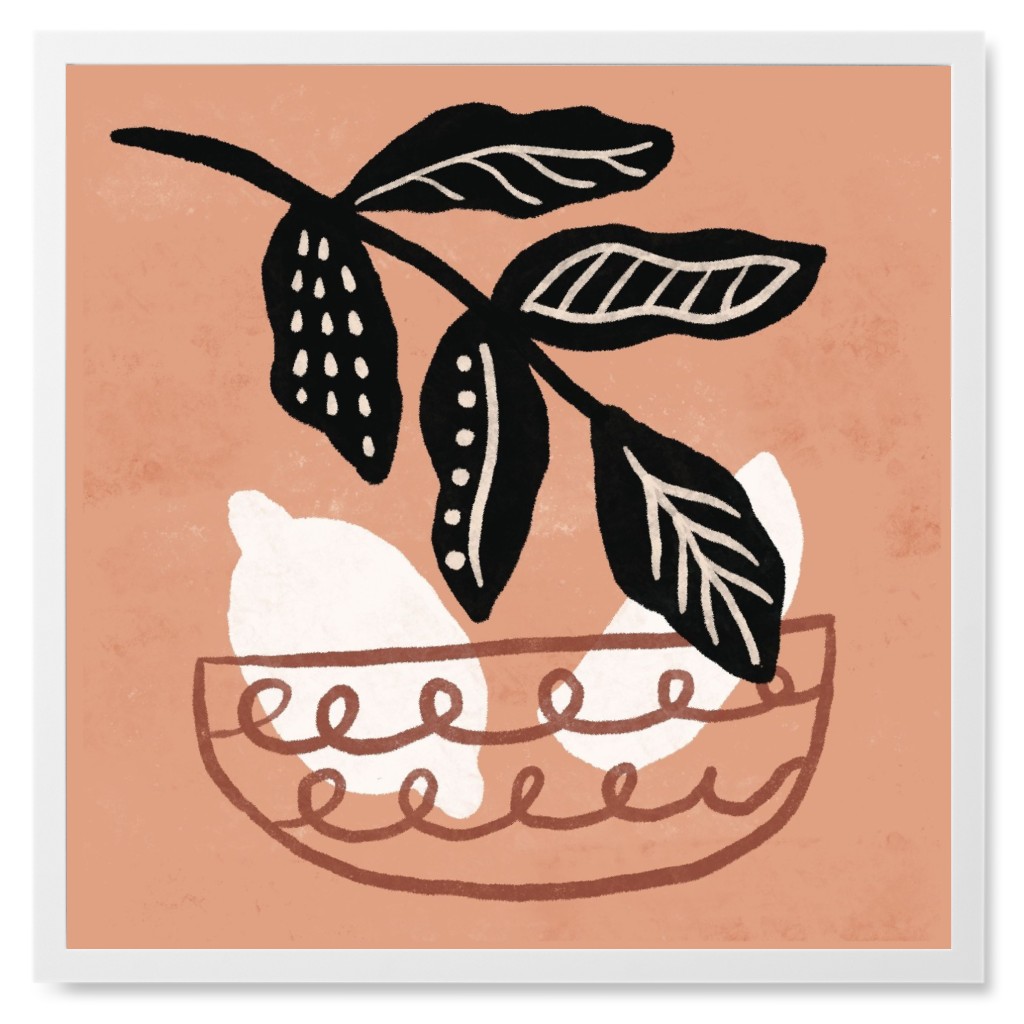 Lemons in a Bowl Photo Tile, White, Framed, 8x8, Orange, Royal