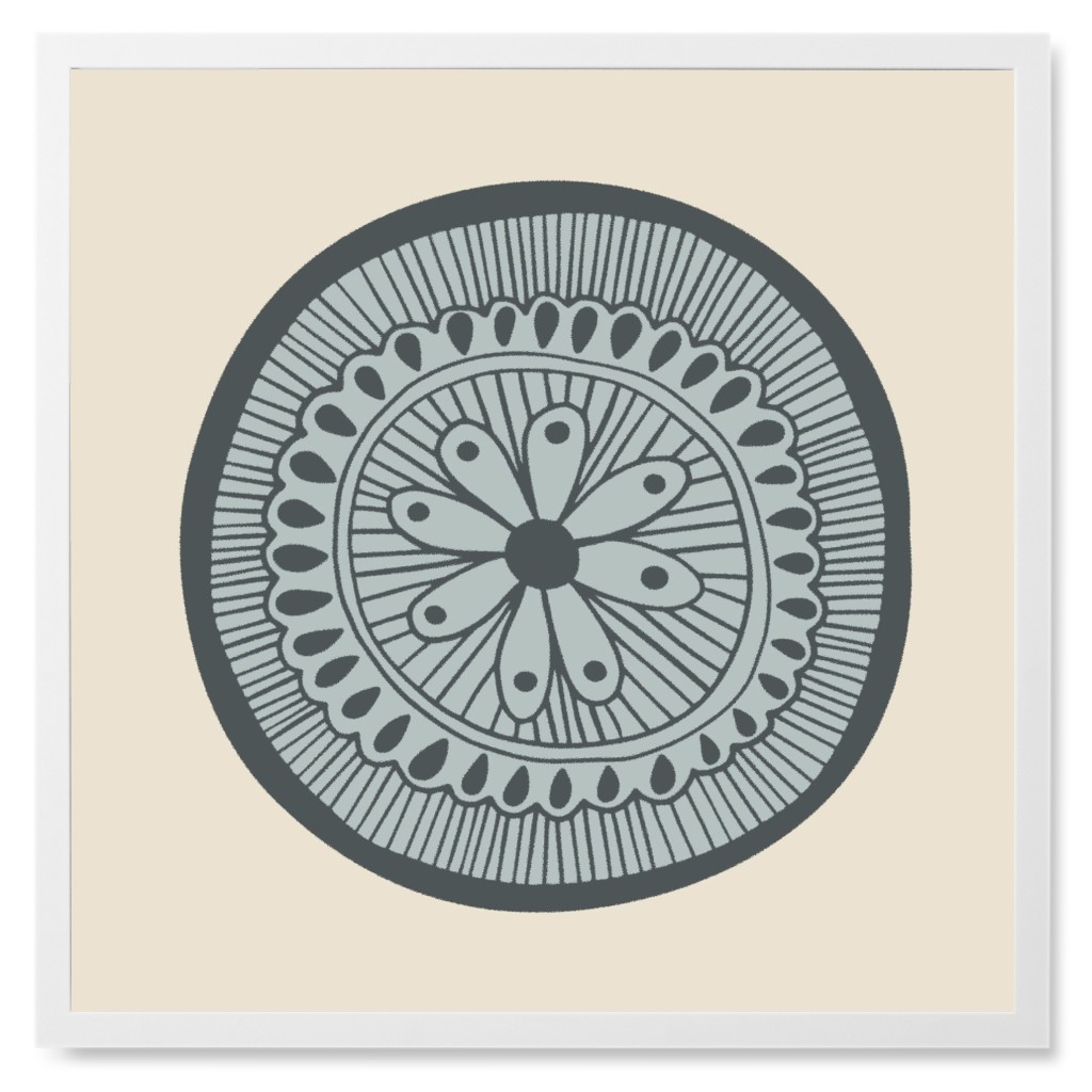 Woodcut Mandala Ii Photo Tile, White, Framed, 8x8, Blue, Cool Gray