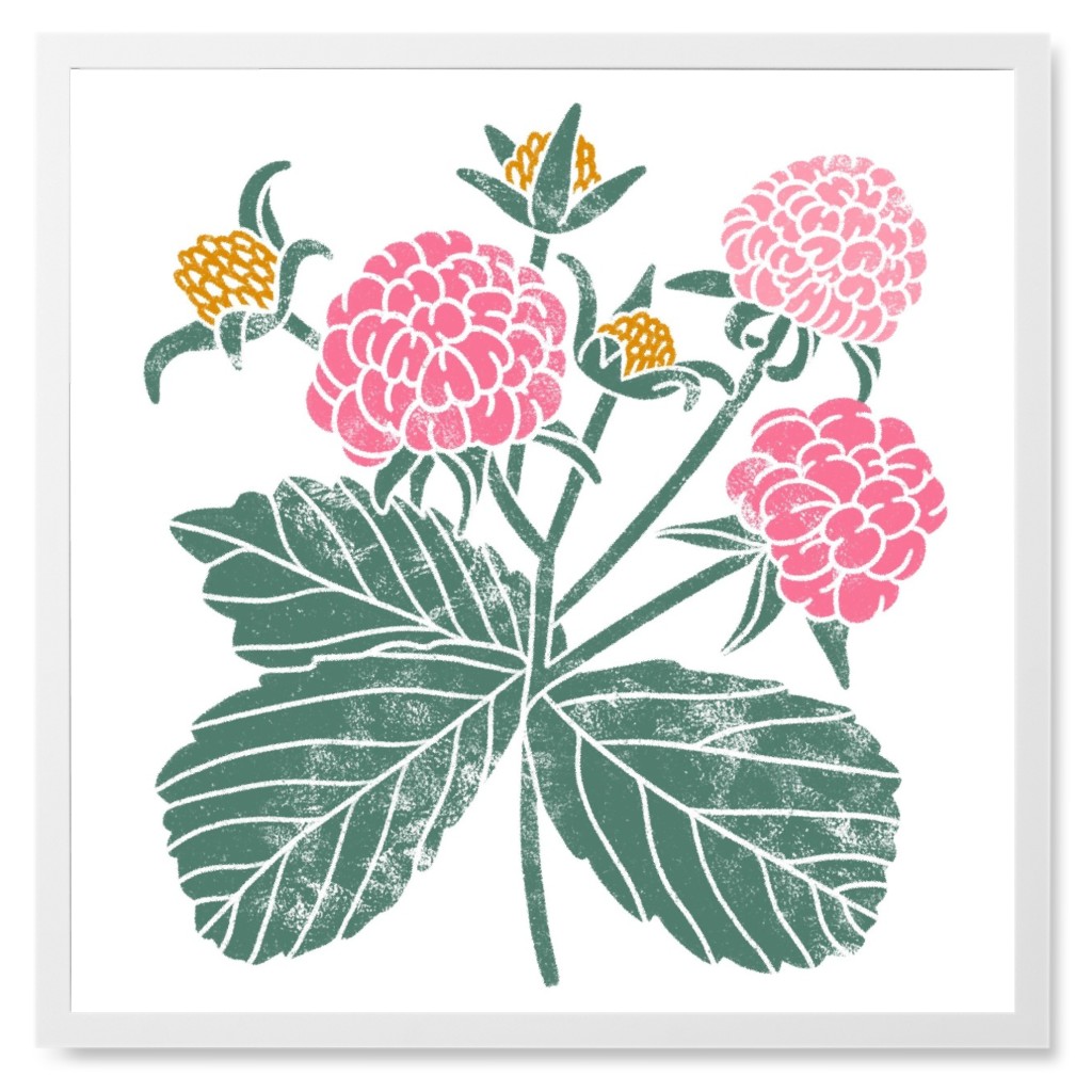 Raspberry Block Print - Pink Photo Tile, White, Framed, 8x8, Pink, Bright Pink