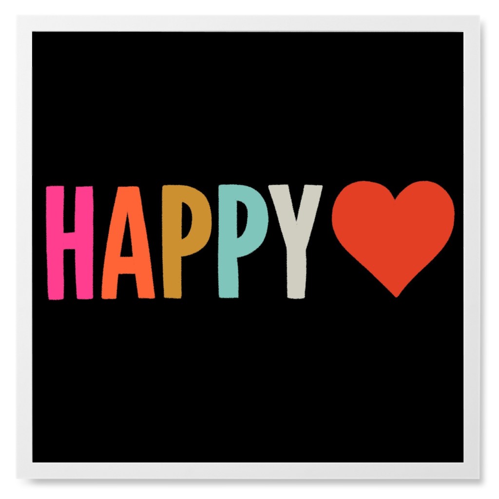 Happy Heart - Multi on Black Photo Tile, White, Framed, 8x8, Multicolor