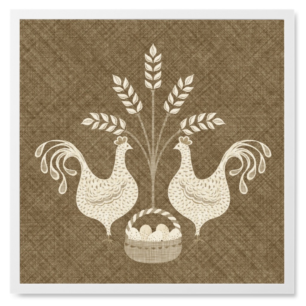 Vintage Life Is Good Chickens - Brown Photo Tile, White, Framed, 8x8, Brown, Brown
