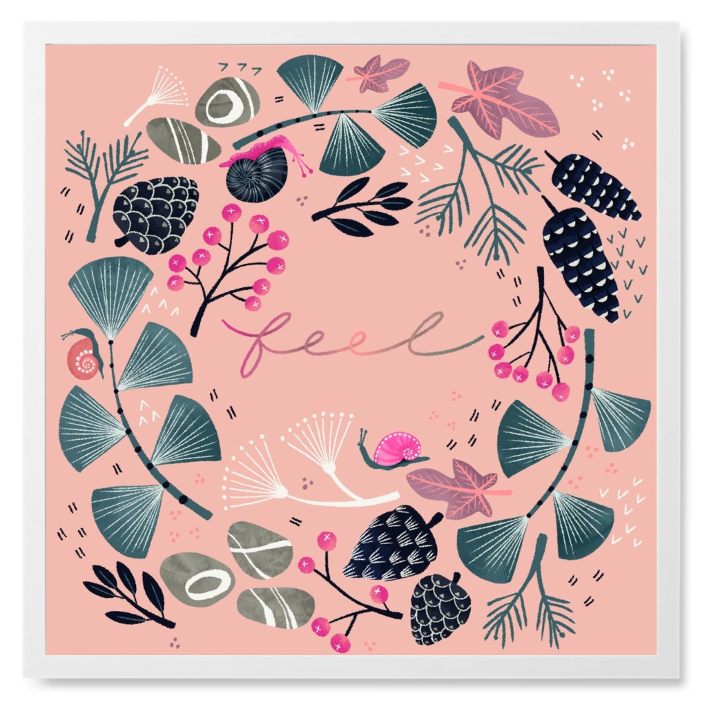 Feel the Forest - Pink Photo Tile, White, Framed, 8x8, Pink, Bright Pink