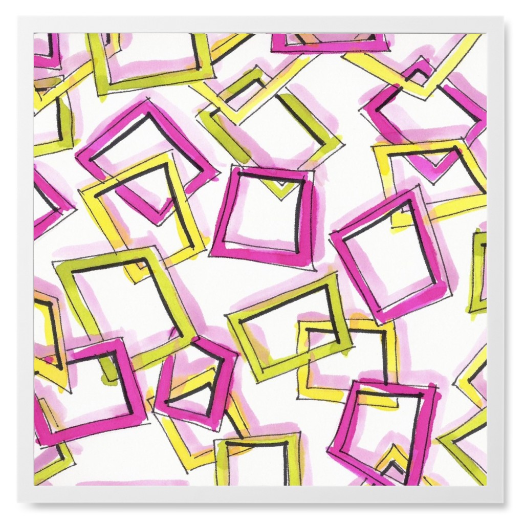 Going Outside the Box - Yellow and Pink Photo Tile, White, Framed, 8x8, Purple, Purple