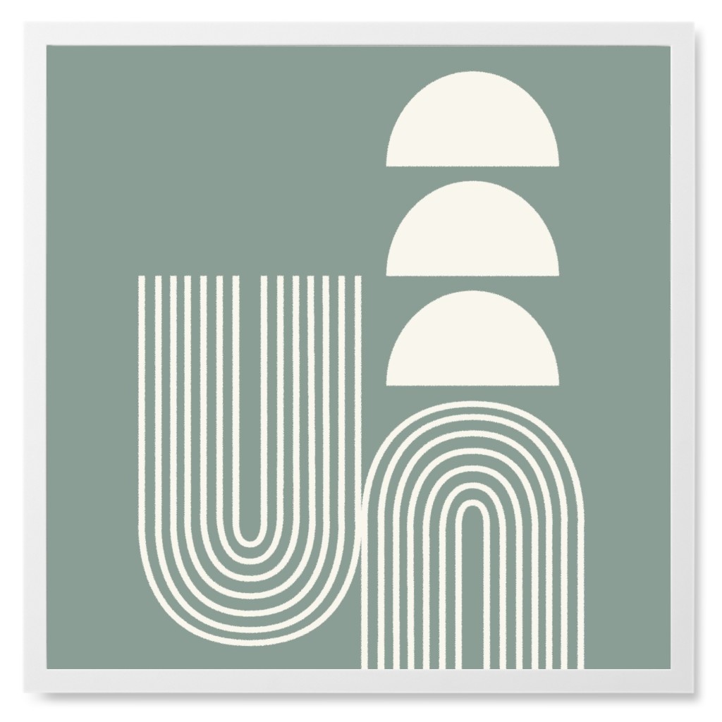 Ups and Downs - Green and Ivory Photo Tile, White, Framed, 8x8, Green