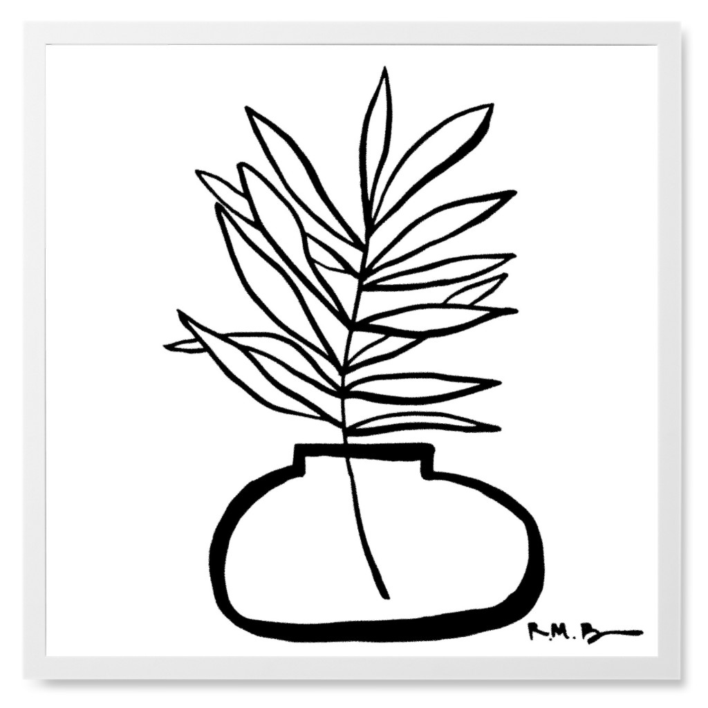 Houseplant Line Art - Neutral Photo Tile, White, Framed, 8x8, White