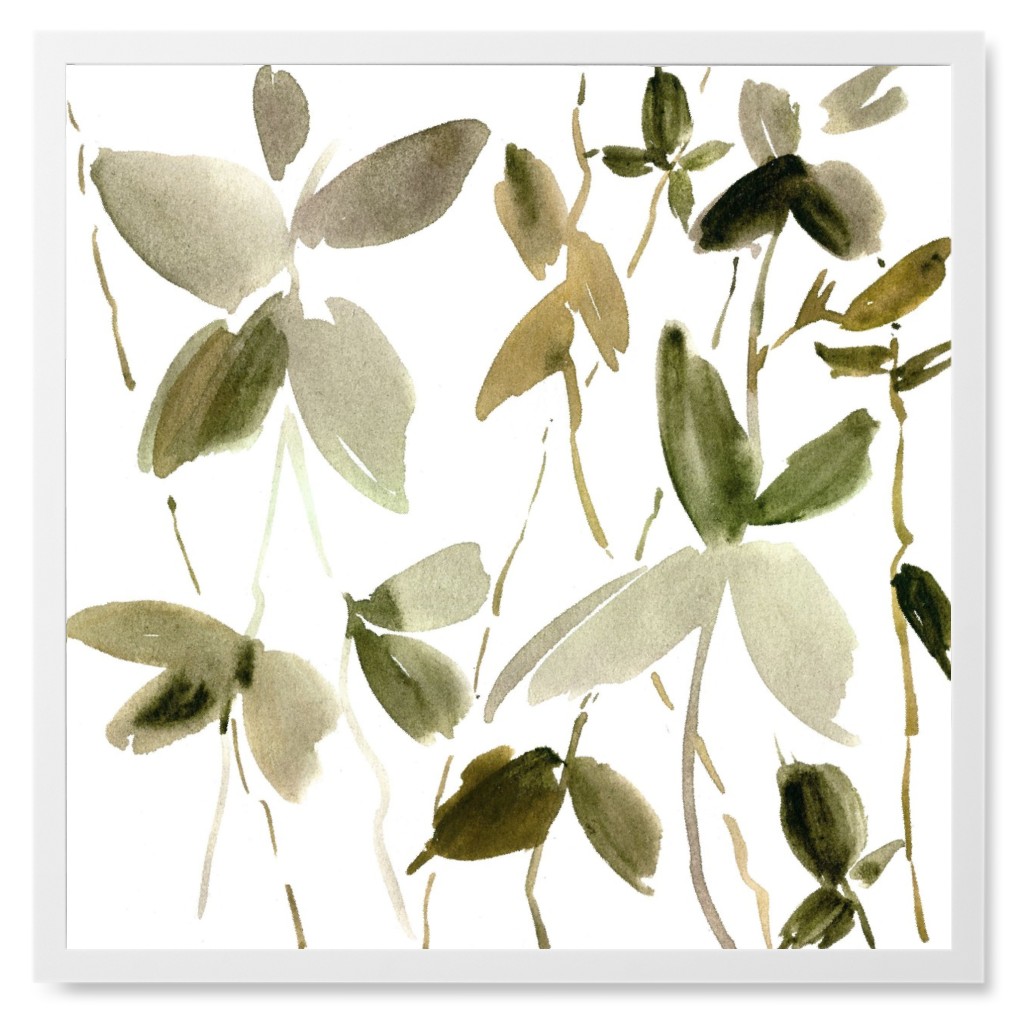 Watercolor Floral and Greenery Photo Tile, White, Framed, 8x8, Brown