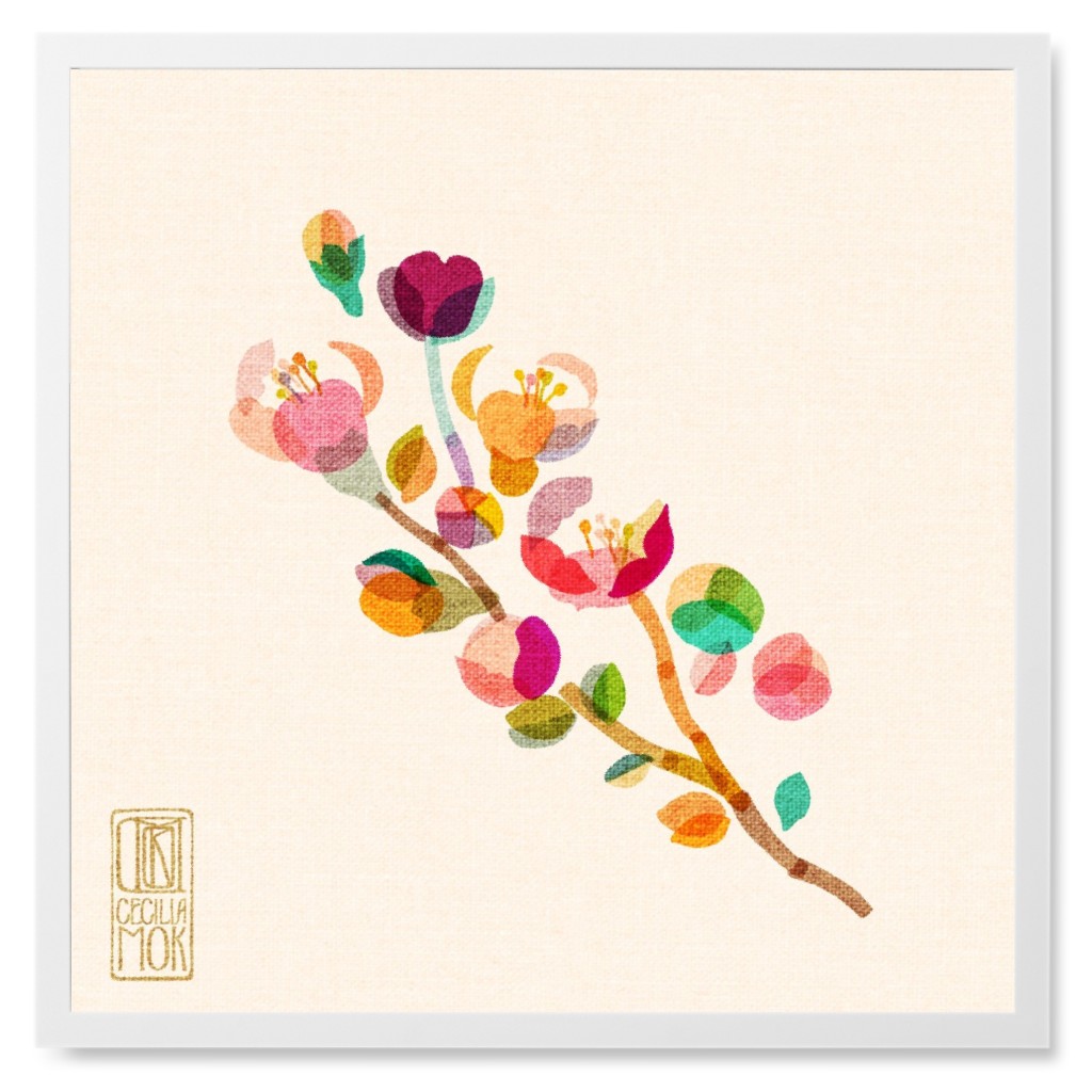 Quince Blossoms - Multi Bright Photo Tile, White, Framed, 8x8, Multicolor