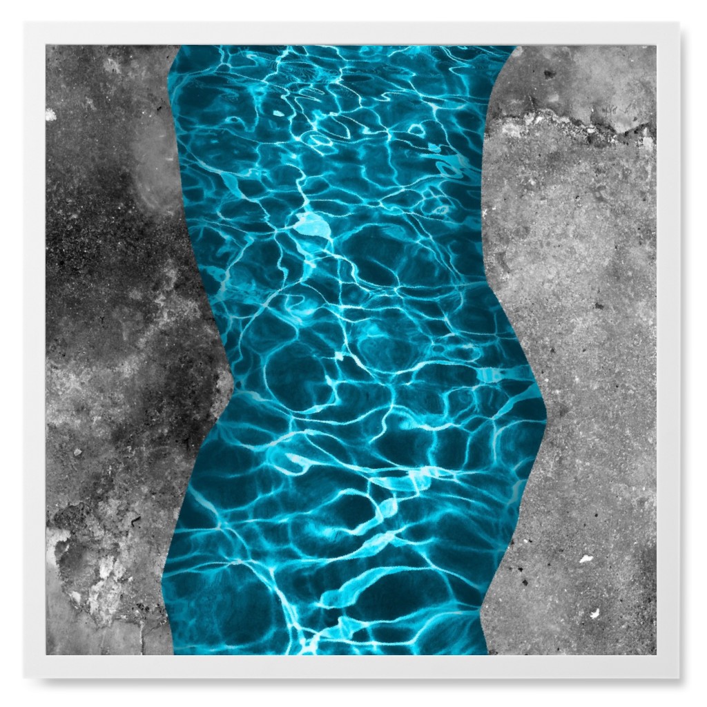 Ravine & River Abstract - Gray and Blue Photo Tile, White, Framed, 8x8, Blue