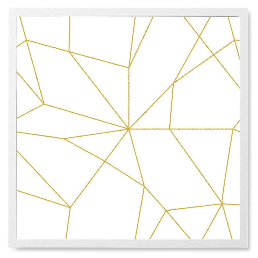 Gold Abstract Lines Photo Tile, White, Framed, 8x8, Yellow, White
