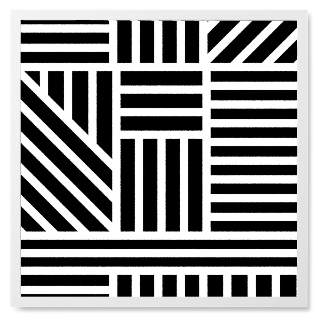 Geometric Lines - Black and White Photo Tile, White, Framed, 8x8, Black