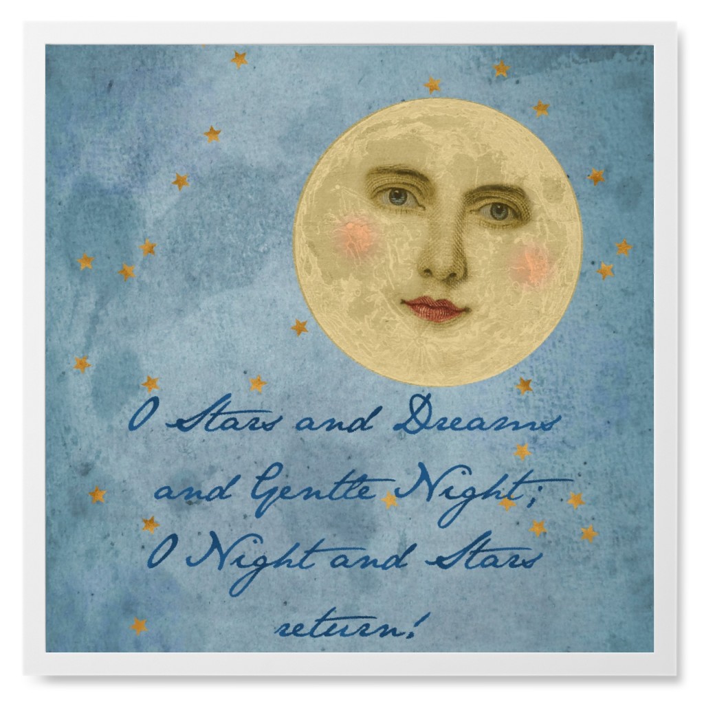 Moon, Stars and Dreams - Blue Photo Tile, White, Framed, 8x8, Blue, True Blue