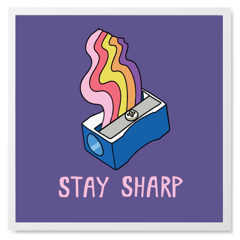 Stay Sharp - Multi Photo Tile, White, Framed, 8x8, Purple