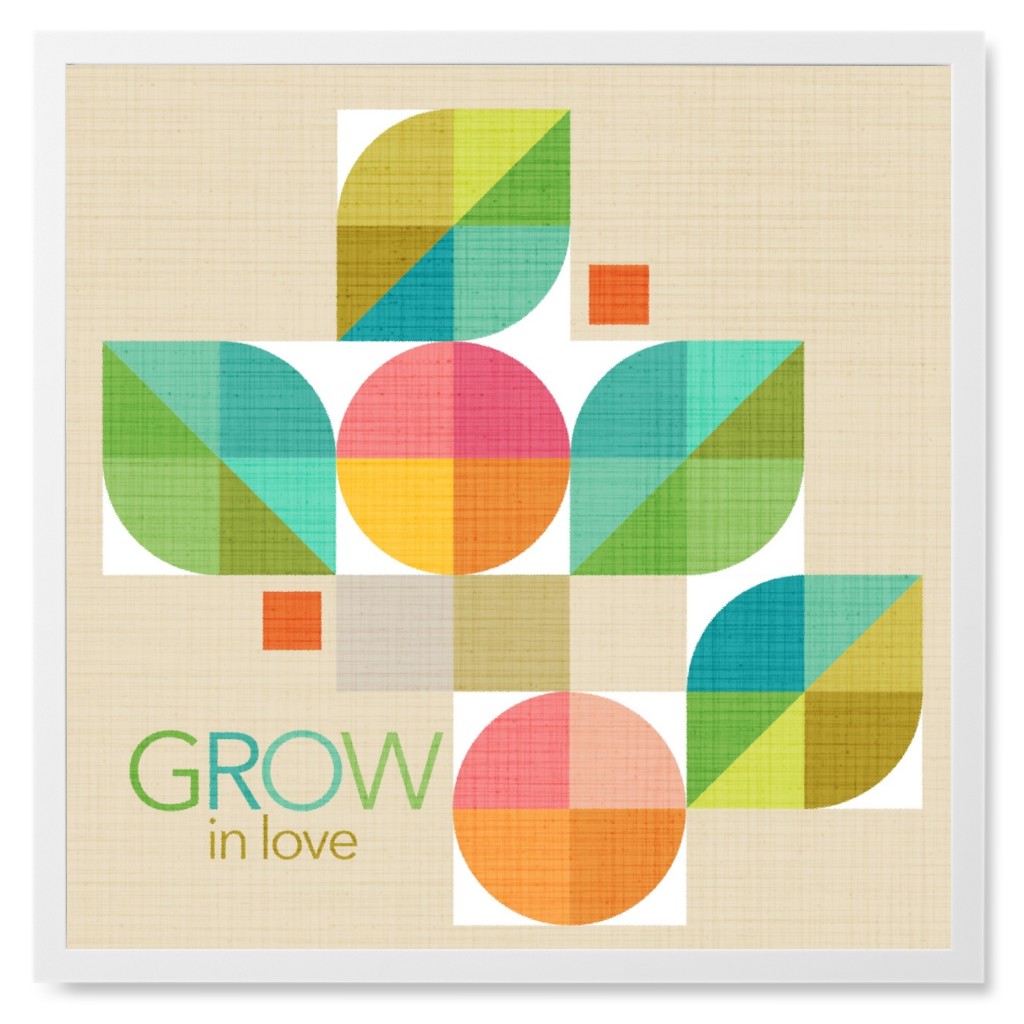 Mod Flower Box Grow in Love Photo Tile, White, Framed, 8x8, Multicolor, Sage