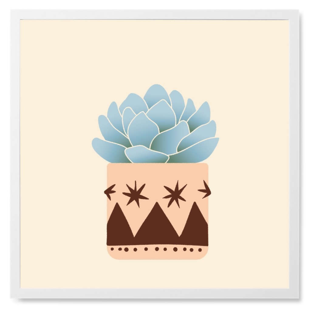 Succulent in Pot - Neutral Photo Tile, White, Framed, 8x8, Beige
