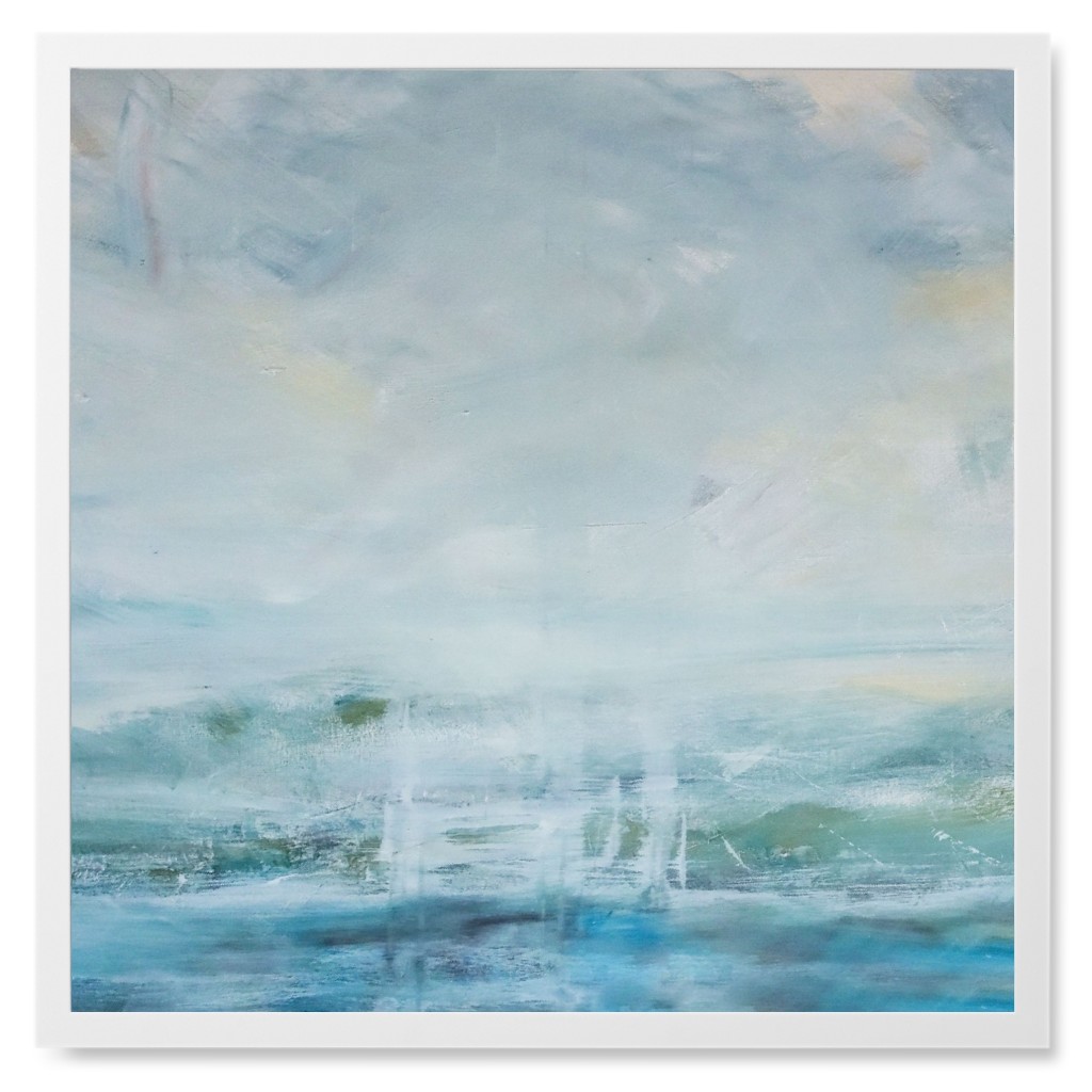 Abstract Ocean Landscape Photo Tile, White, Framed, 8x8, Blue