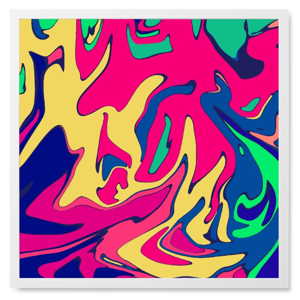 Graphic Abstract Tie Dye Photo Tile, White, Framed, 8x8, Multicolor