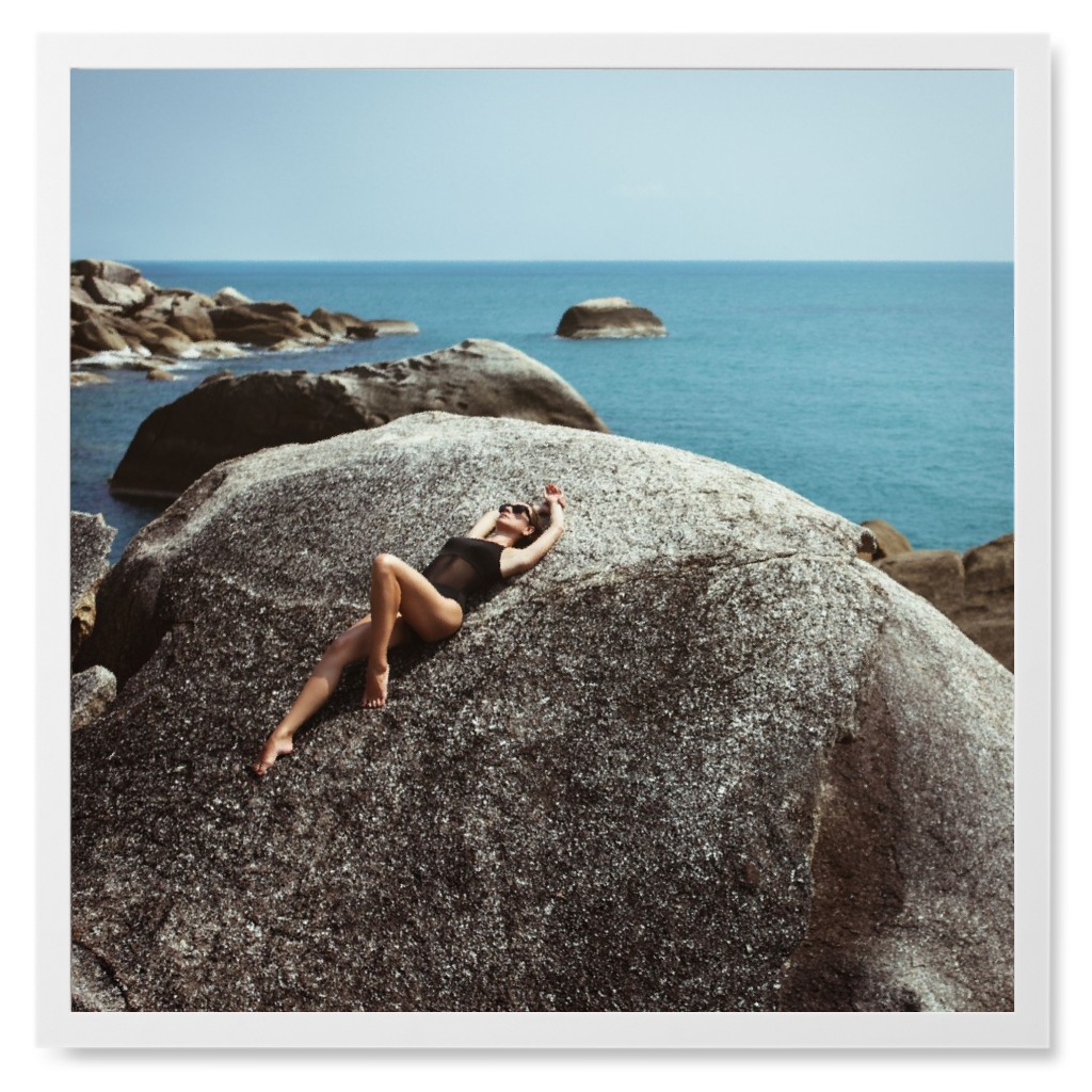 Retro Sun Bather Photo Tile, White, Framed, 8x8, Multicolor