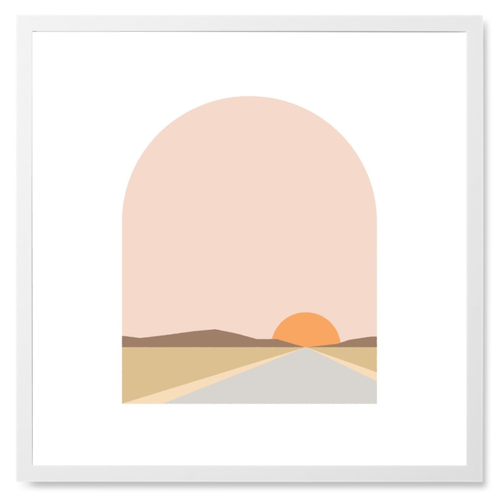 Open Road and Horizon Line Photo Tile, White, Framed, 8x8, Pink