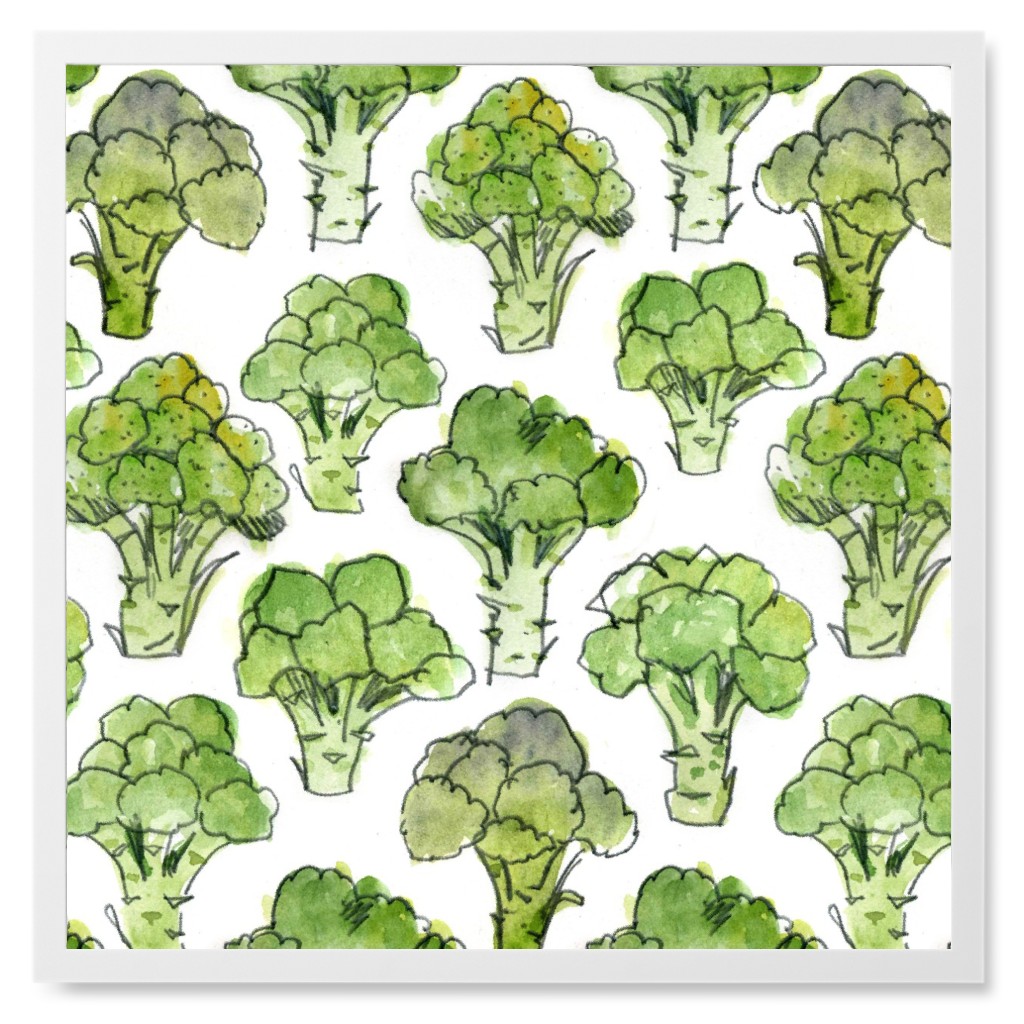 Broccoli - Green Photo Tile, White, Framed, 8x8, Green