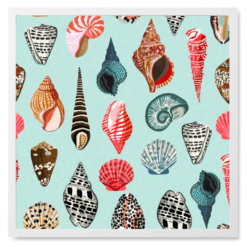 Seashells Beach Summer - Mint Photo Tile, White, Framed, 8x8, Multicolor