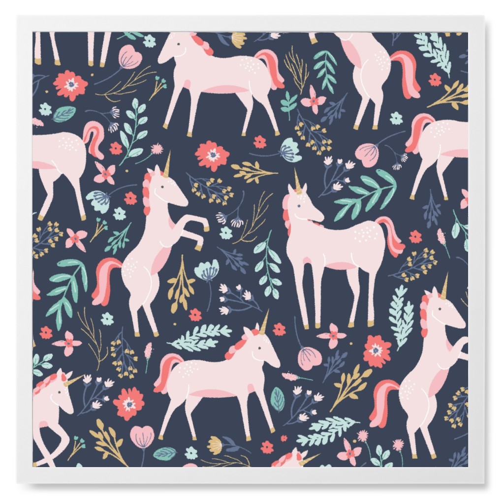 Unicorn Fields Photo Tile, White, Framed, 8x8, Multicolor, Navy