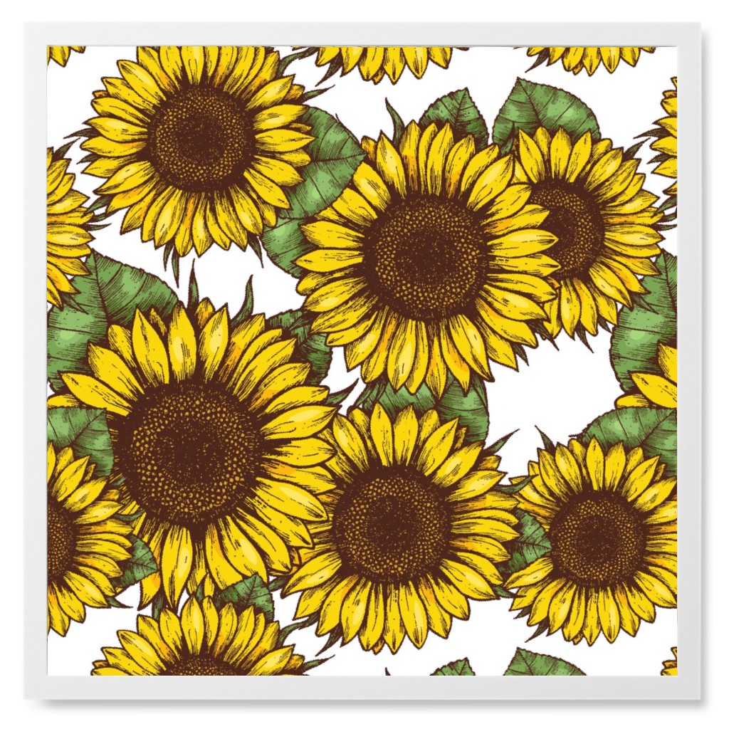 Sunflowers Photo Tile, White, Framed, 8x8, Yellow