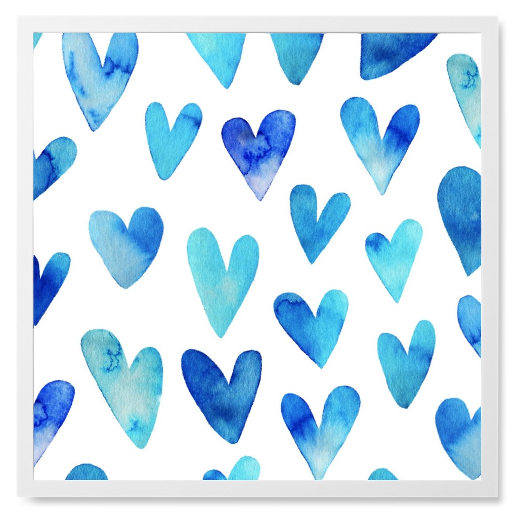 Blue Ombre Hearts - Blue Photo Tile, White, Framed, 8x8, Blue, True Blue