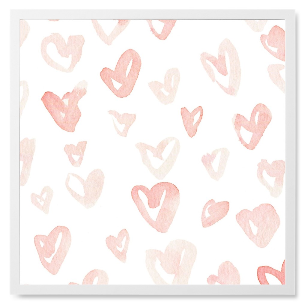 Pale Pink Hearts - Pink Photo Tile, White, Framed, 8x8, Pink, Bright Pink