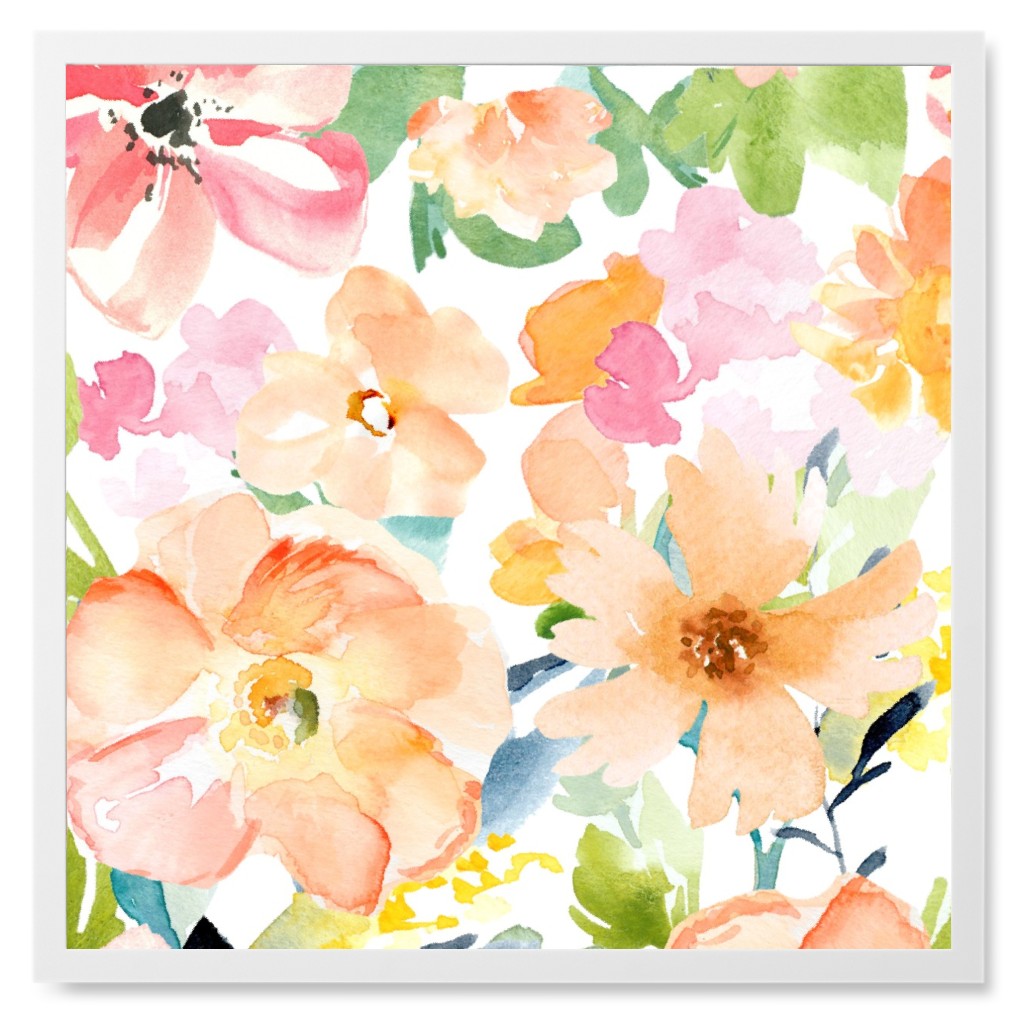 Floral Love Print Photo Tile, White, Framed, 8x8, Multicolor