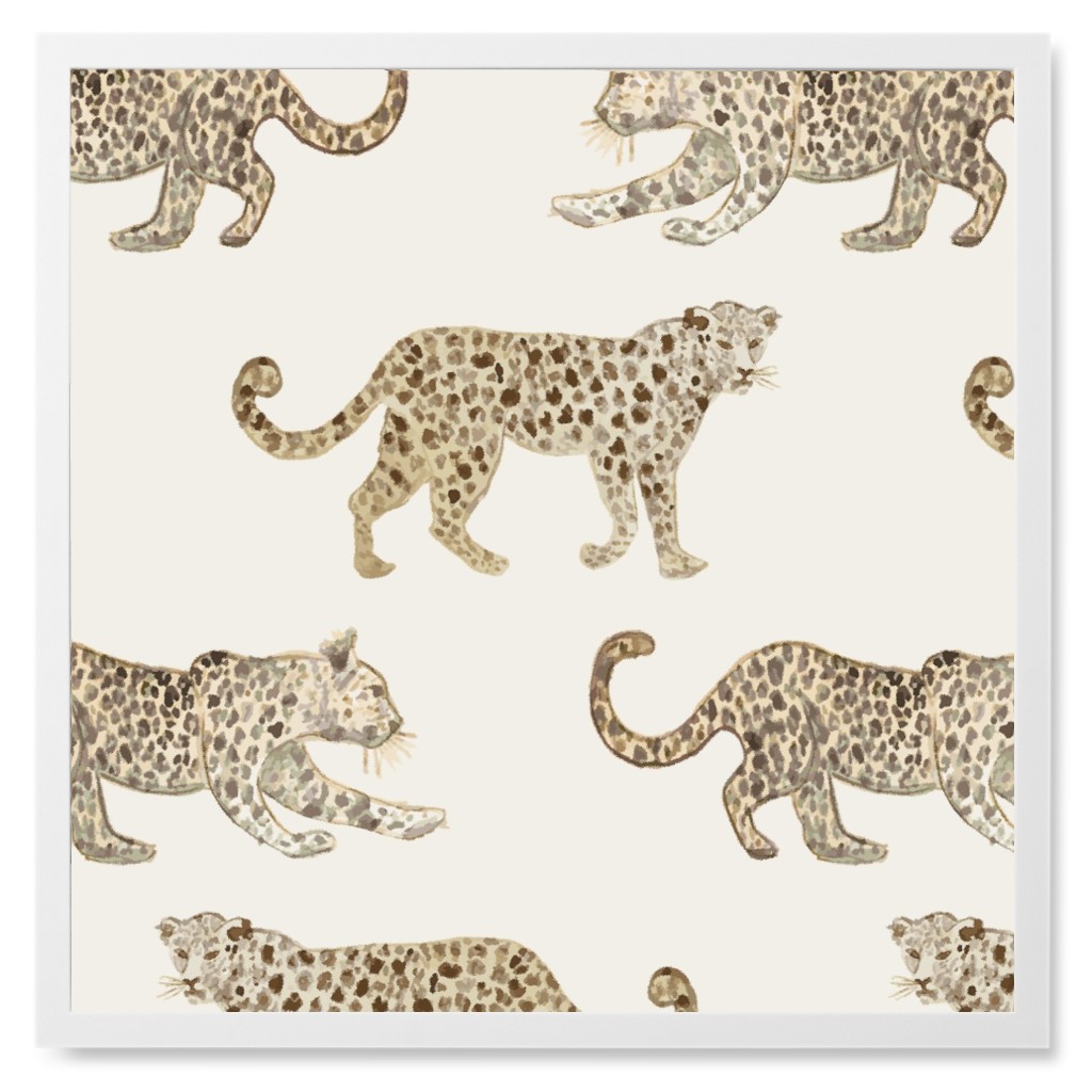Leopard Parade Photo Tile, White, Framed, 8x8, Beige