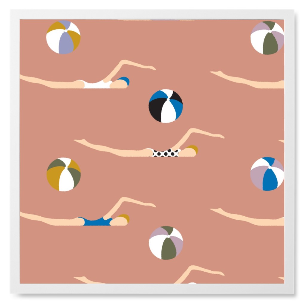 New Nautical Beach Babes - Muddy Clay Photo Tile, White, Framed, 8x8, Pink, Bright Pink