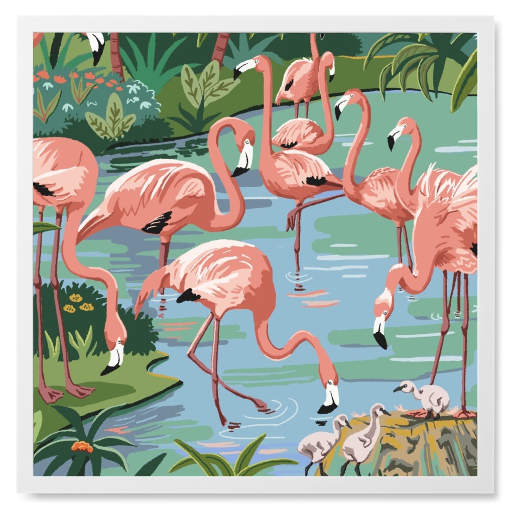 Flamingo Lagoon - Multi Photo Tile, White, Framed, 8x8, Multicolor