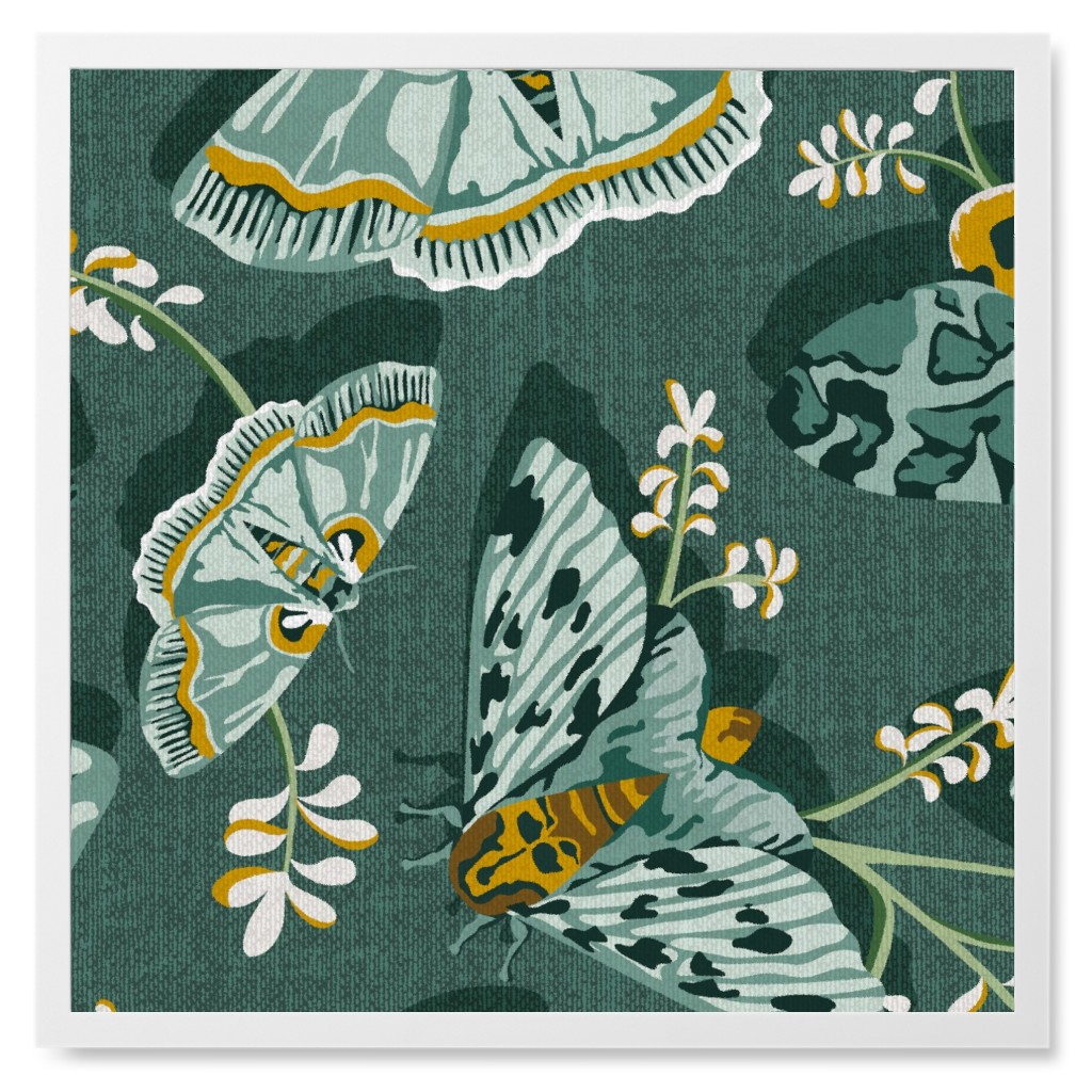 Gathering Moths - Green Photo Tile, White, Framed, 8x8, Green, Classic Green