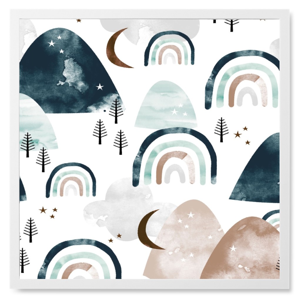 Watercolor Mountains, Clouds and Rainbows - Multi Photo Tile, White, Framed, 8x8, Multicolor
