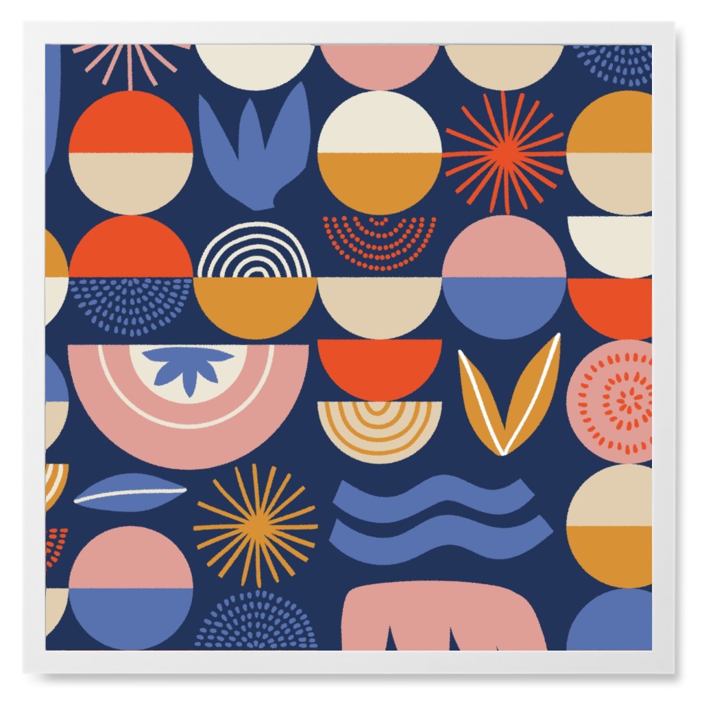 Colorful Geometry - Dark Photo Tile, White, Framed, 8x8, Multicolor