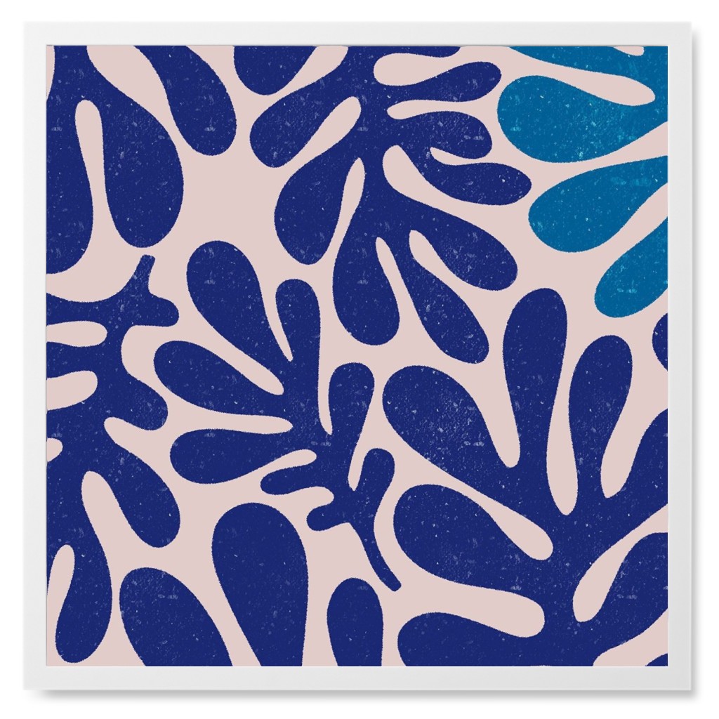 Organic Leaves - Blue Photo Tile, White, Framed, 8x8, Blue, True Blue