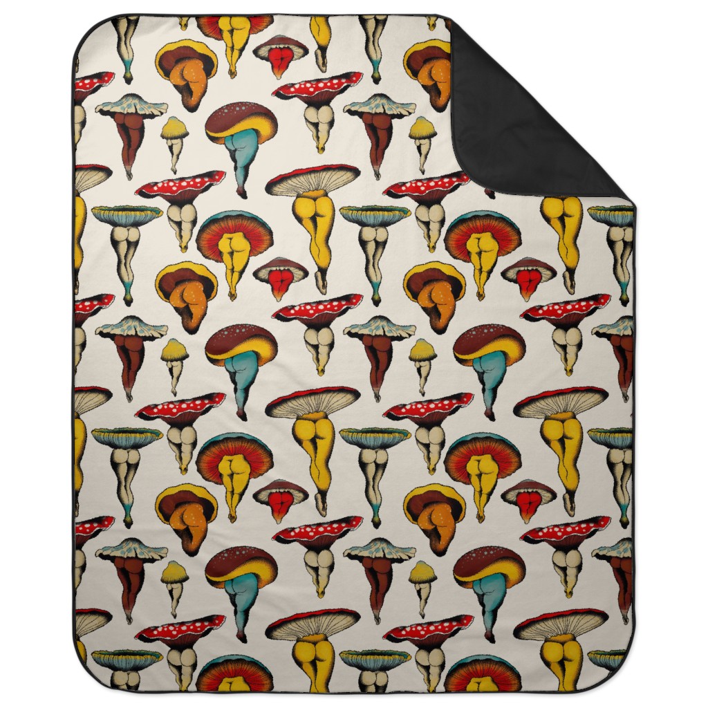 Sexy Mushrooms - Multi on Off White Picnic Blanket, Multicolor