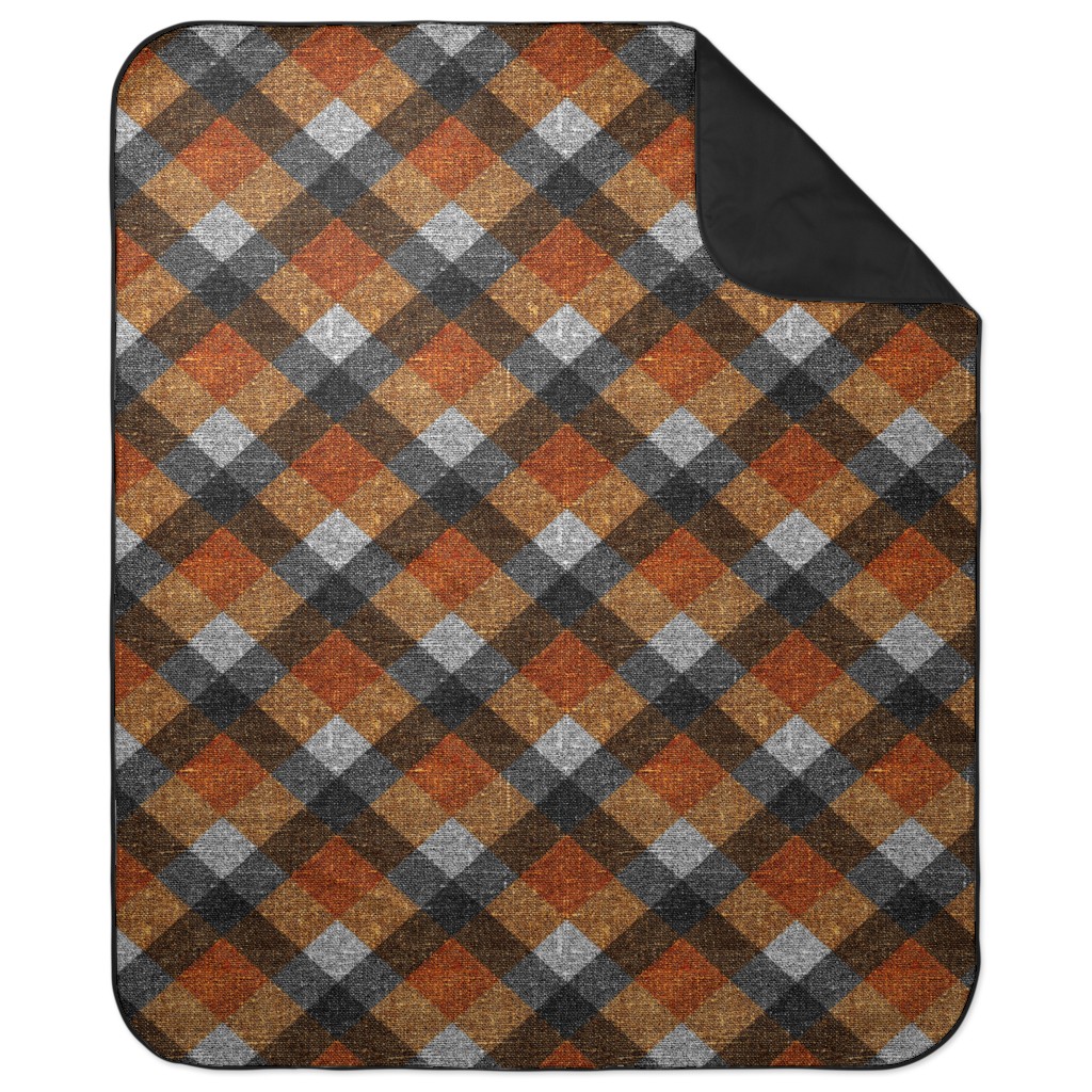 Fall Textured Plaid - Orange and Gray Picnic Blanket, Orange