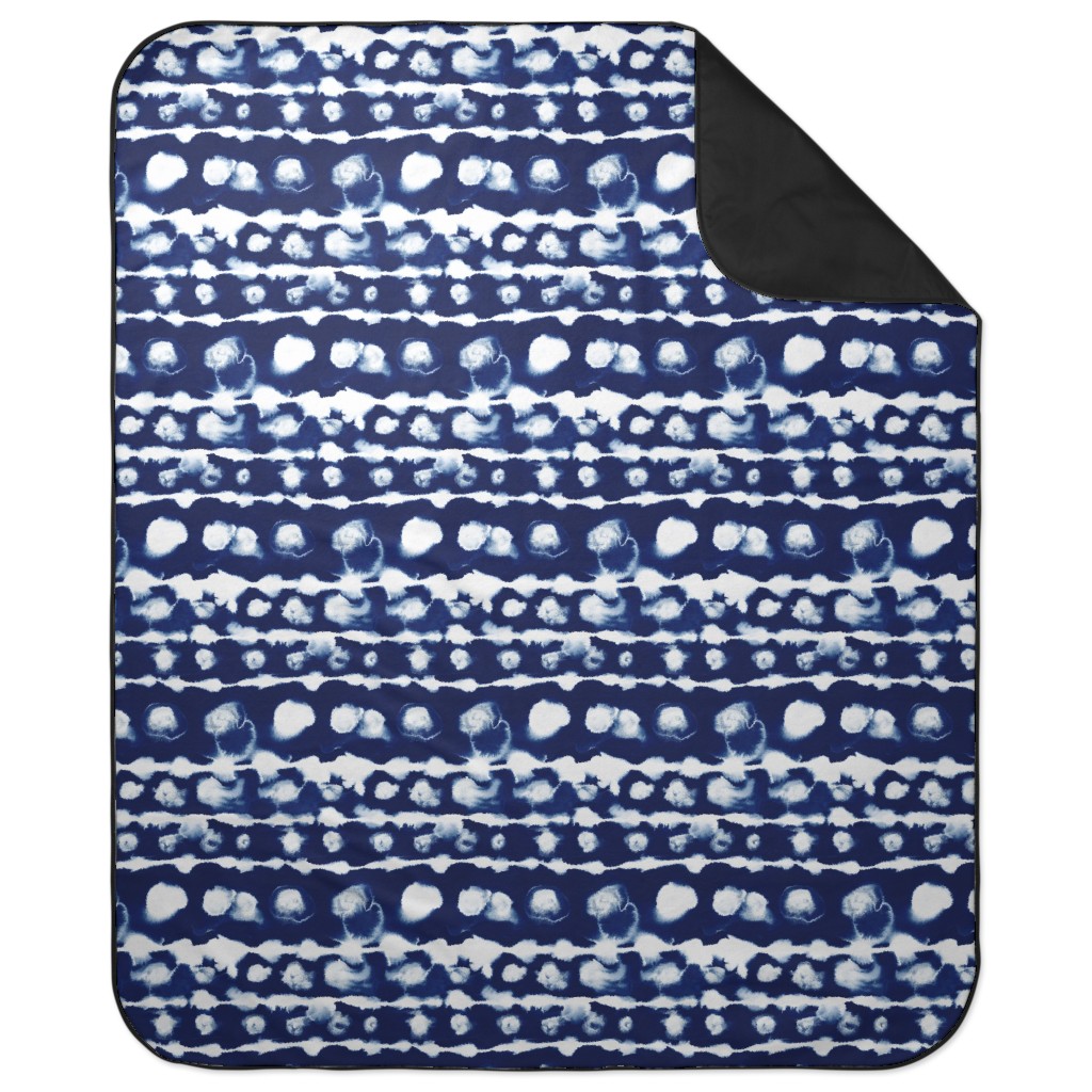 Dye Dot Stripe - Blue Picnic Blanket, Blue