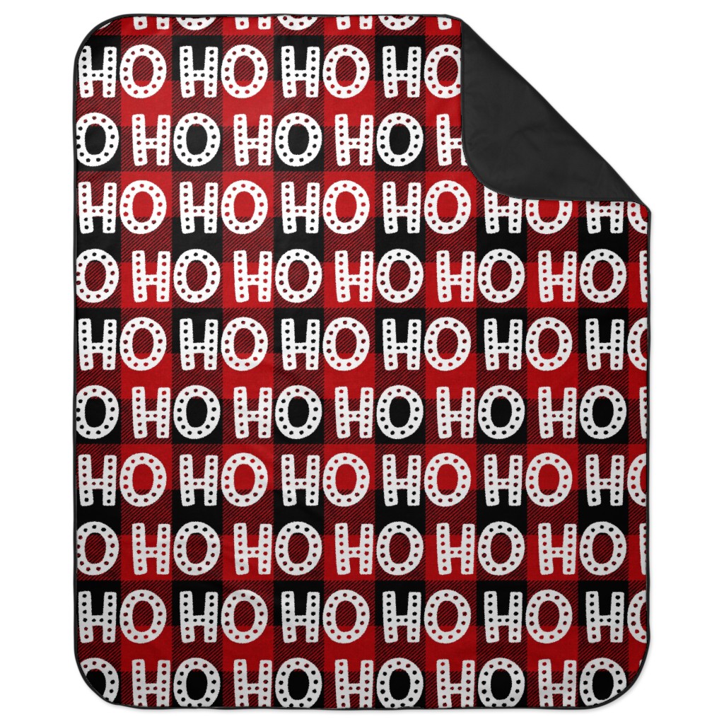 Buffalo Plaid Ho Ho Ho - Red and Black Picnic Blanket, Red, Red