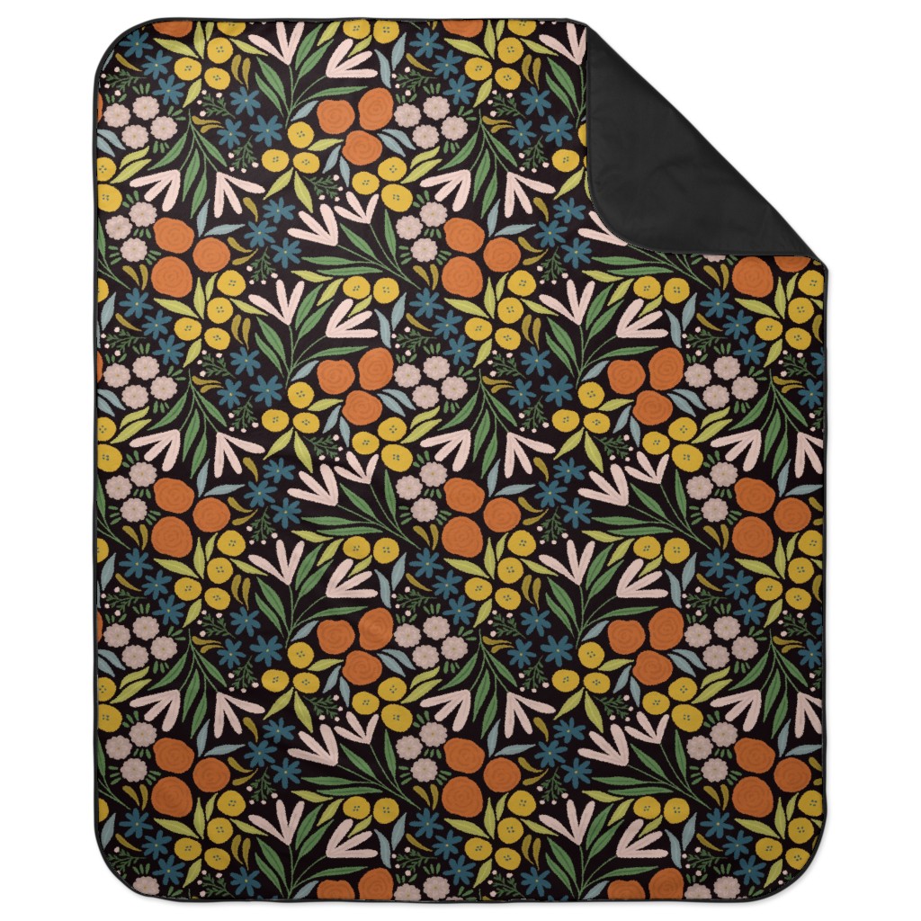 Sofia Floral - Dark Picnic Blanket, Multicolor