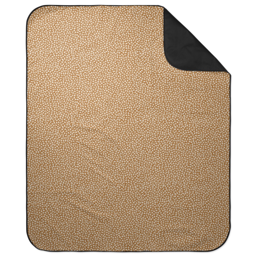 Ditsy Floral - Cream on Golden Mustard Brown Picnic Blanket, Brown