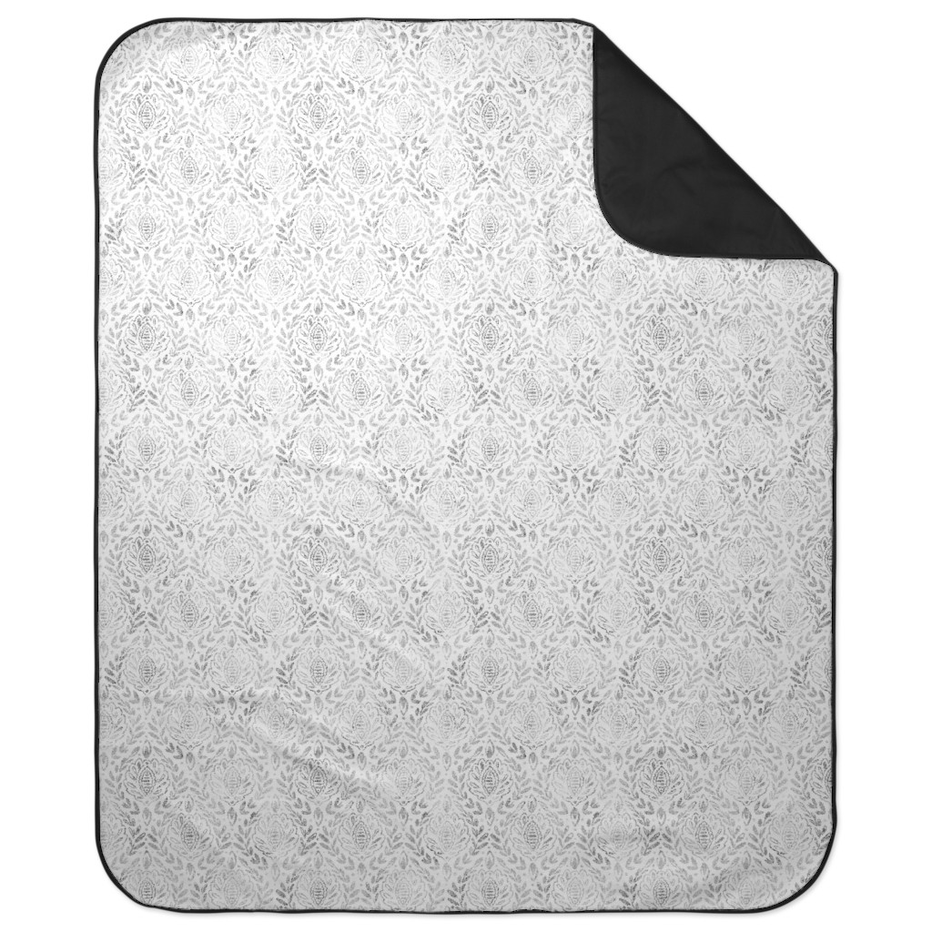 Distressed Damask Leaves - Grey Picnic Blanket, Gray, Gray