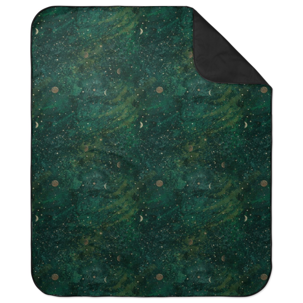 Moon and Stars - Green Picnic Blanket, Green