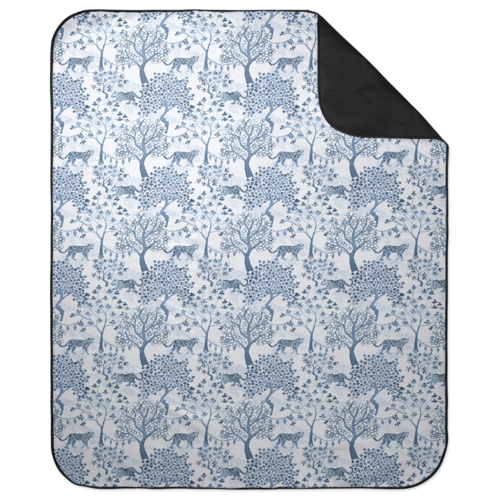 Leopard Toile With Lanterns Cornflower Picnic Blanket, Blue