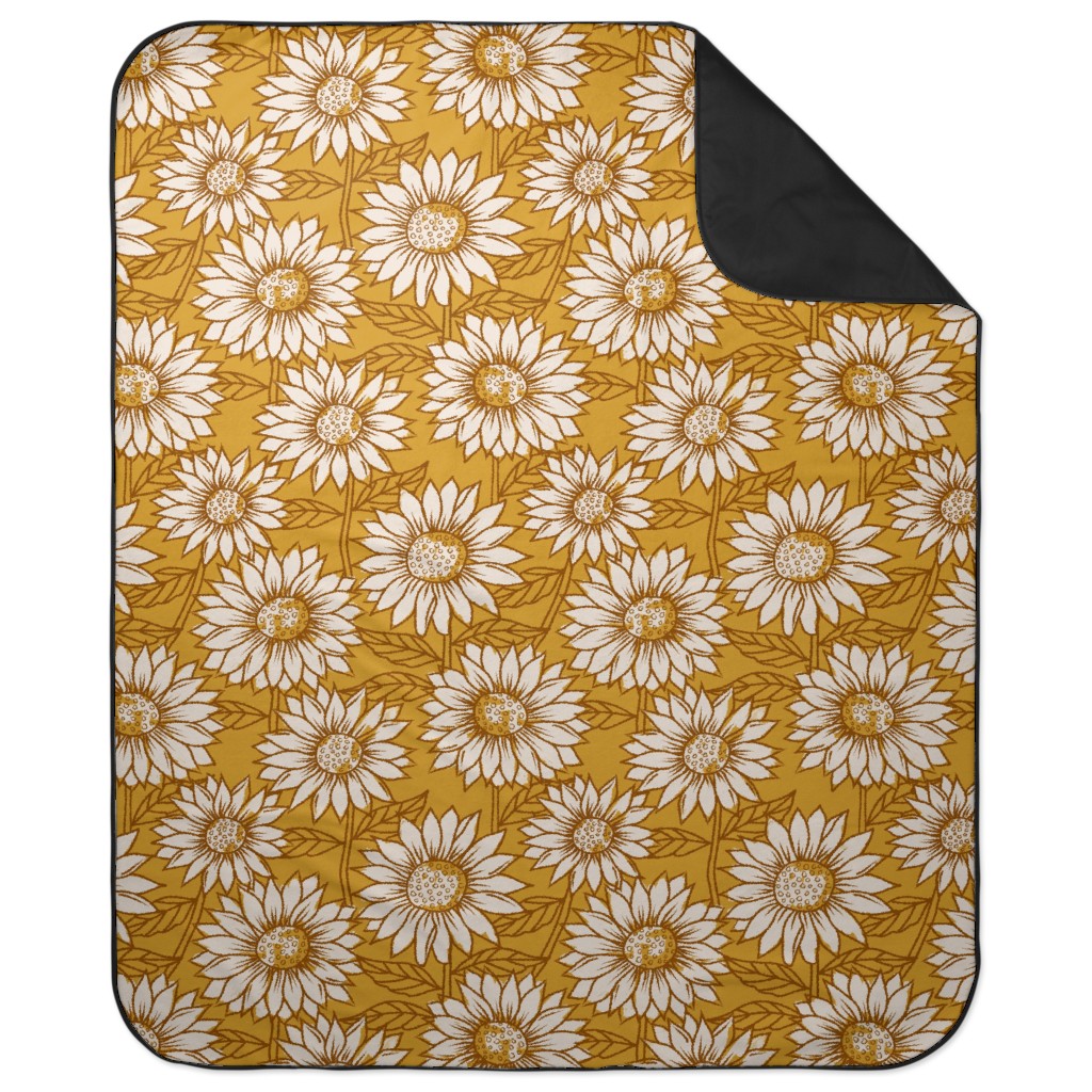 Golden Sunflowers - Yellow Picnic Blanket, Yellow